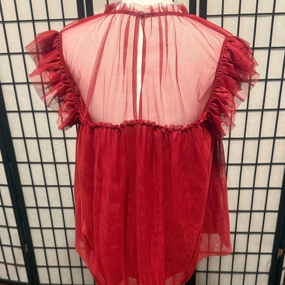 Chic Red Ruffle Sleeve Blouse - Picture 5 of 6